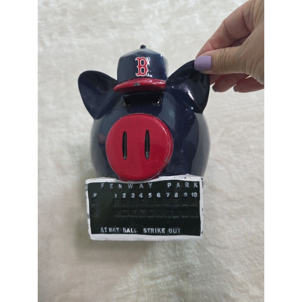 Boston Red Sox Piggy Bank 2012 Resin Baseball MLB Pig W Ball Cap & Scoreboard